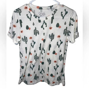 Cold Crush White, Cactus themed T-shirt, With rolled sleeves, Size S women’s.